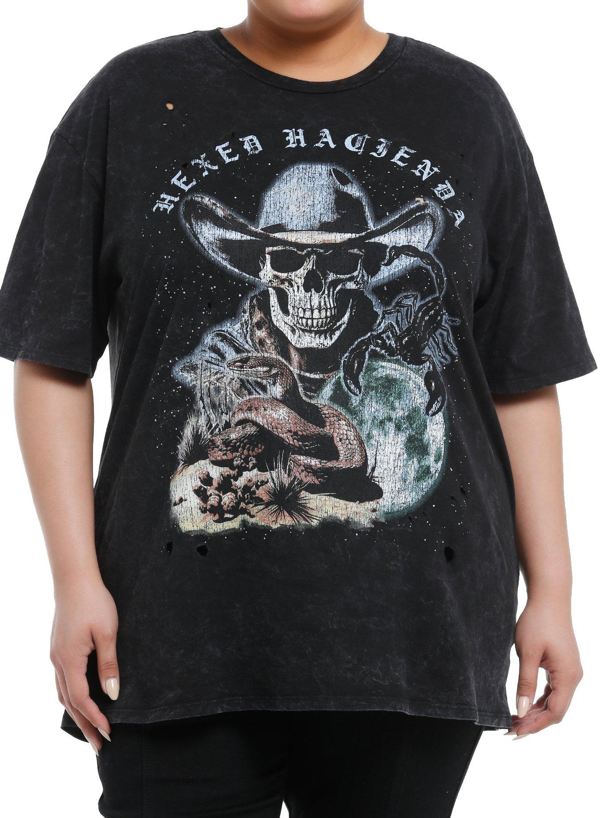 Cosmic Aura Skull Cowboy Destructed Mineral Wash Girls Oversized T-Shirt Plus Size | Premium Unisex T-Shirt, Trending Graphic Tee