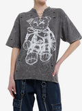 Punk Teddy Bear Destructed Grey Wash Girls Oversized T-Shirt | Premium Unisex T-Shirt, Trending Graphic Tee