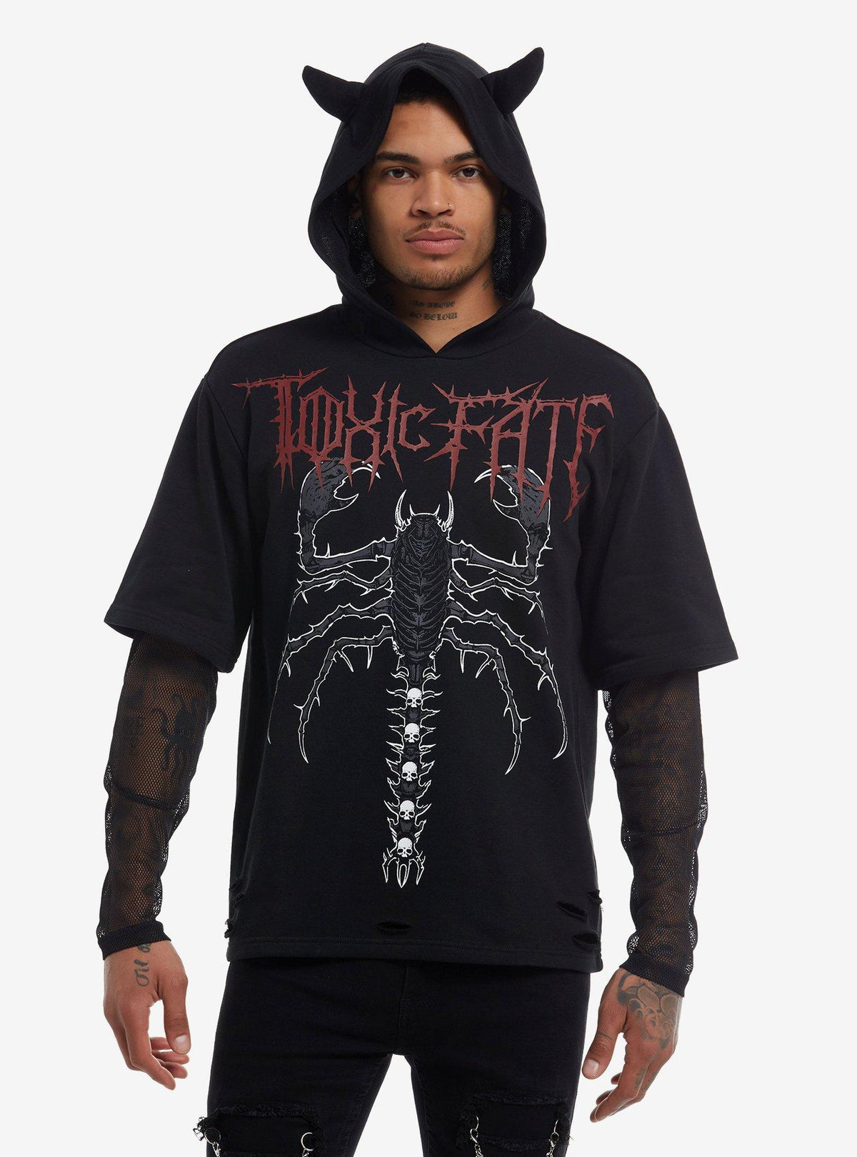 Toxic Fate Horns Mesh Sleeve Twofer Hoodie