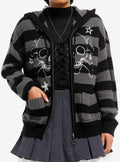 Black & Grey Stripe Skull Girls Knit Hoodie