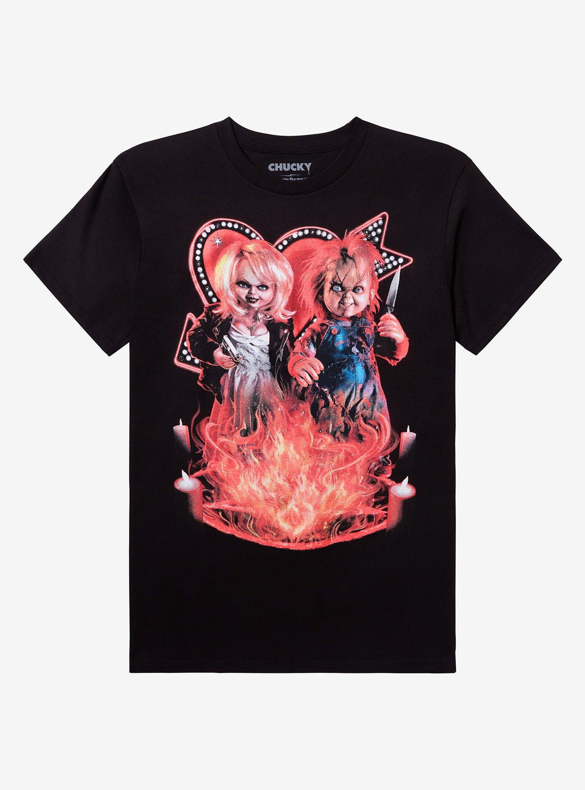 Rock Rebel Chucky & Tiffany Flames Portrait T-shirt | Trendy Graphic Tee