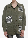 Olive Green Washed Punk Patches Girls Work Jacket