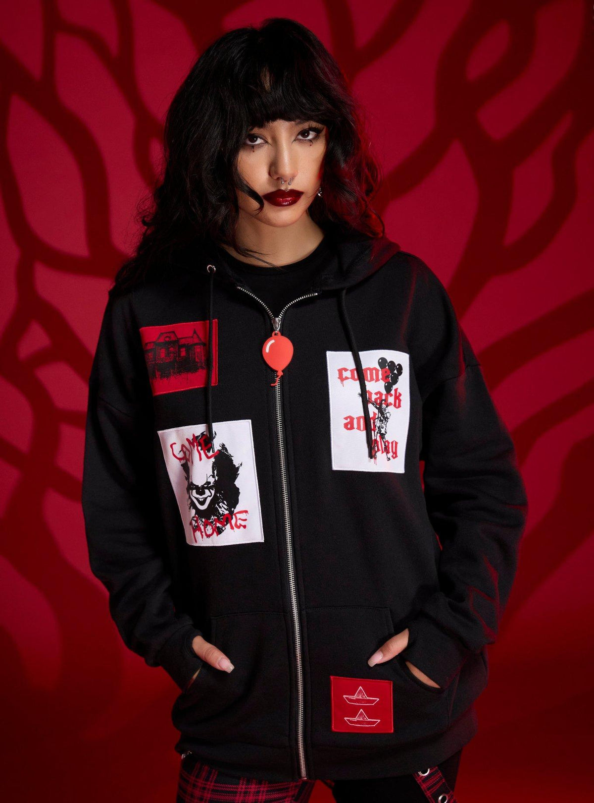 IT Pennywise Patches Girls Oversized Hoodie