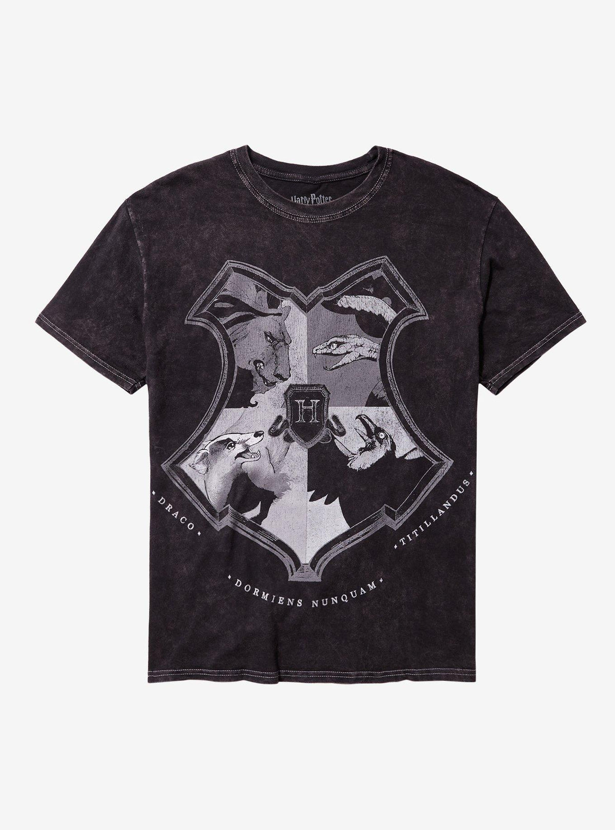 Harry Potter Hogwarts Crest Monotone Dark Wash T Shirt