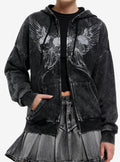 Social Collision Black Skull Trio Studded Girls Hoodie
