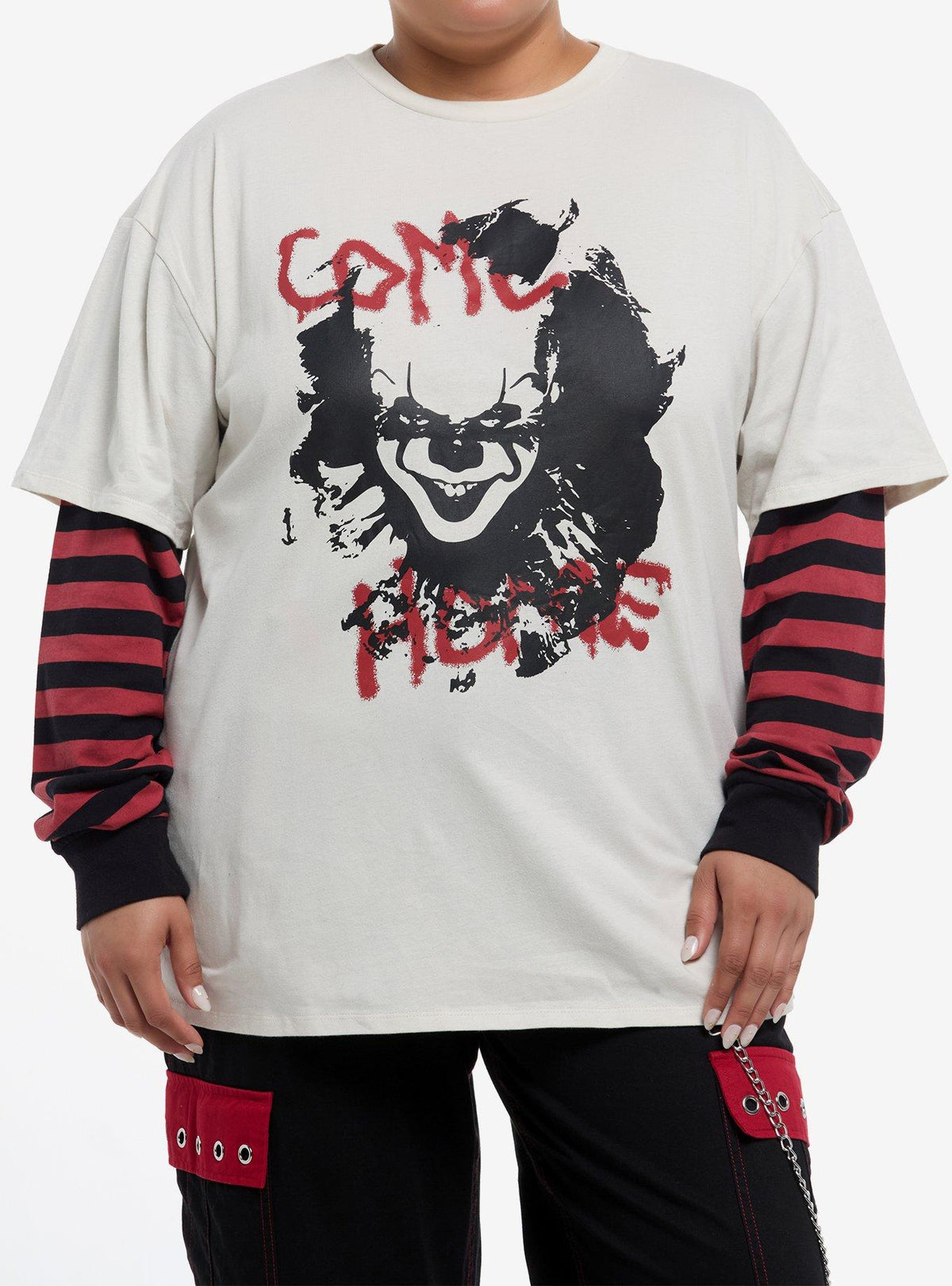 IT Pennywise Oversized Twofer LongSleeve TShirt Plus Size Graphic Tee | Graphic Tee | Unisex Shirt | High-Quality Print