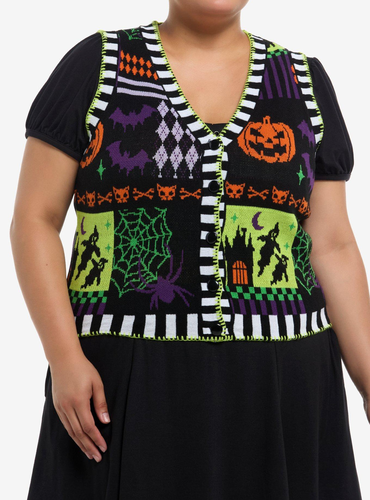Halloween Icons Patchwork Girls Sweater Vest Plus Size