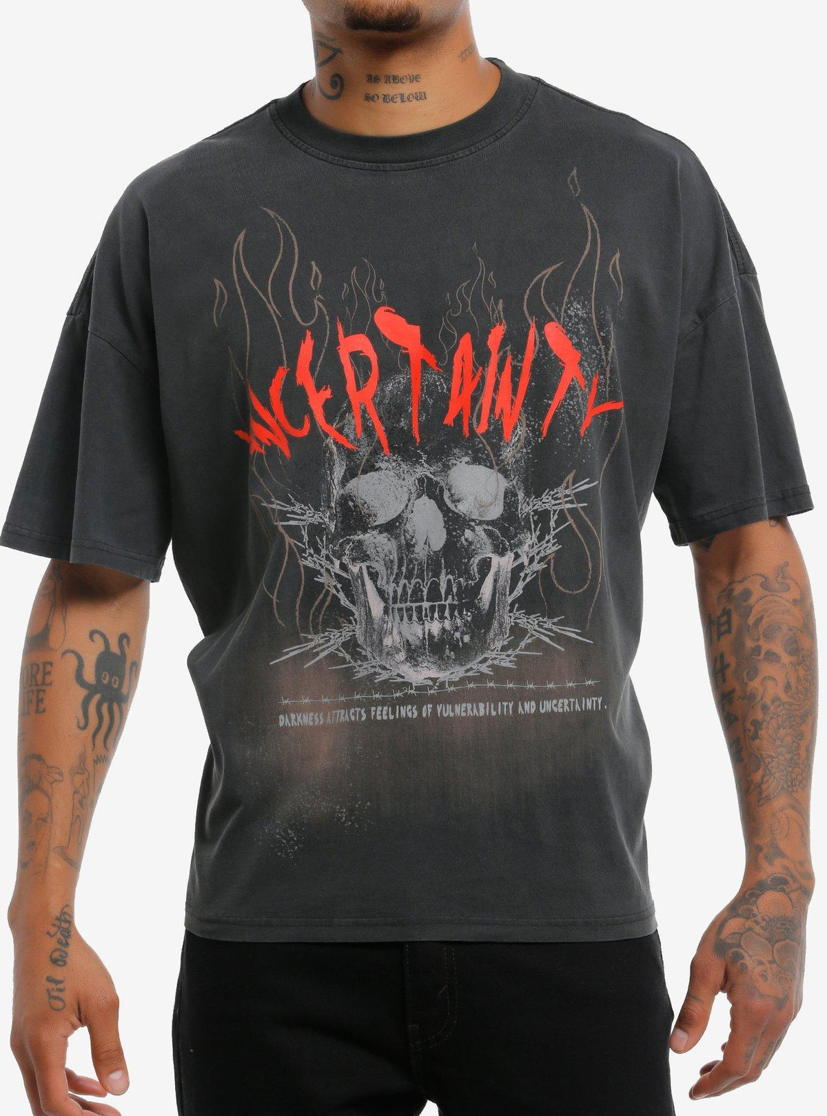 Uncertainty Flaming Skull T-Shirt | Premium Unisex T-Shirt, Trending Graphic Tee