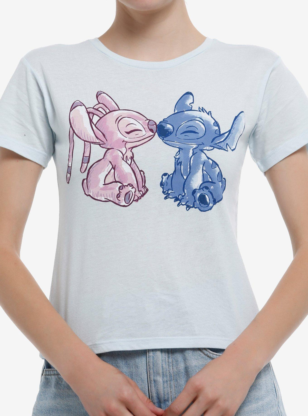 Disney Stitch & Angel Kiss Girls Baby T-shirt | Trendy Graphic Tee