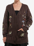 Thorn & Fable Mushroom & Frog Cable Knit Girls Cardigan