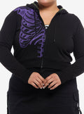 Purple Rib Cage Stitch Girls Crop Hoodie Plus Size