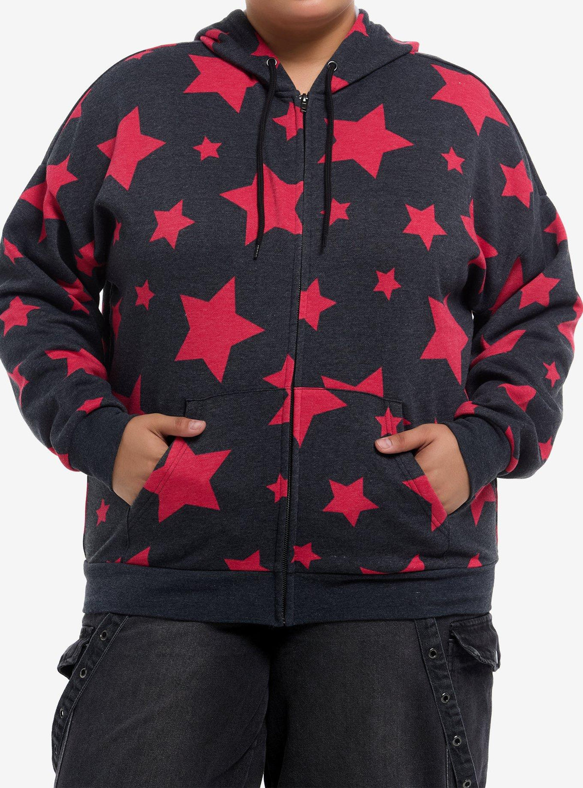 Grey & Red Star Girls Hoodie Plus Size