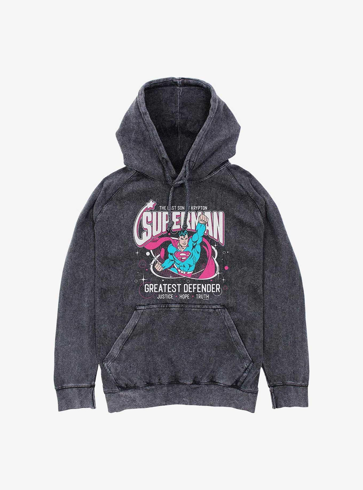 DC Comics super hero Greatest Defender Mineral Wash Hoodie Hot Topic Exclusive