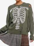 Social Collision Green Rib Cage Destructed Girls Sweater