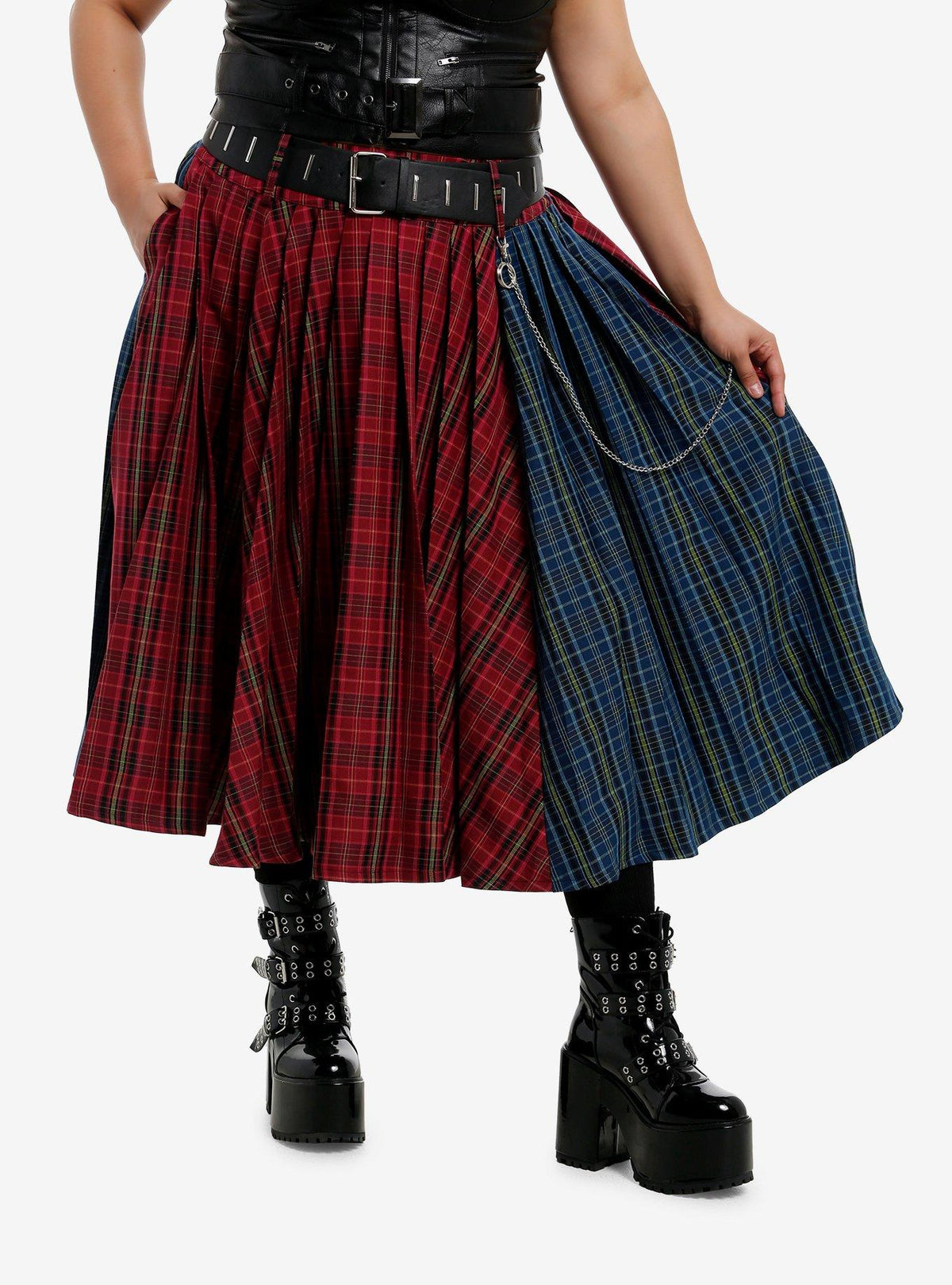 Social Collision Double Plaid Side Chain Midi Skirt Plus Size | Premium Unisex T-Shirt, Trending Graphic Tee