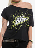 Mountain Dew Lightning Off Shoulder Girls T Shirt