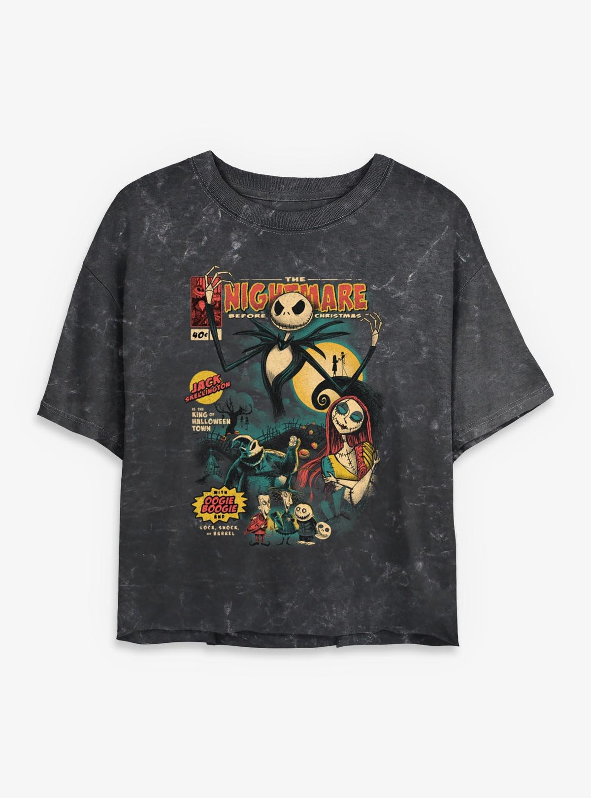 Disney The Nightmare Before Christmas Comic Cover Girls Mineral Wash Crop TShirt T-Shirt | Fan Favorite Artwork | Great For Christmas Season