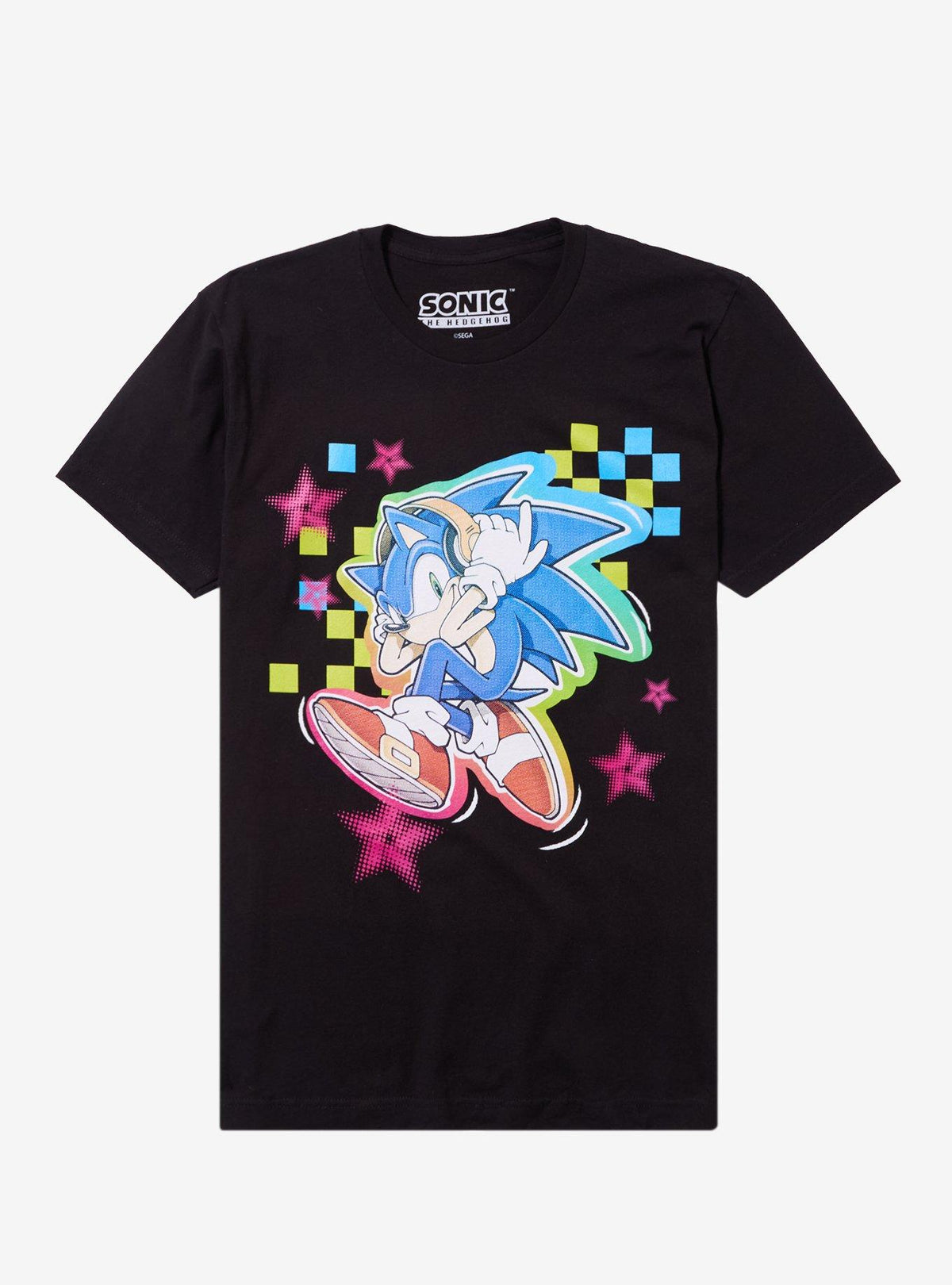 Sonic The Hedgehog Headphones Rainbow Checkered T Shirt