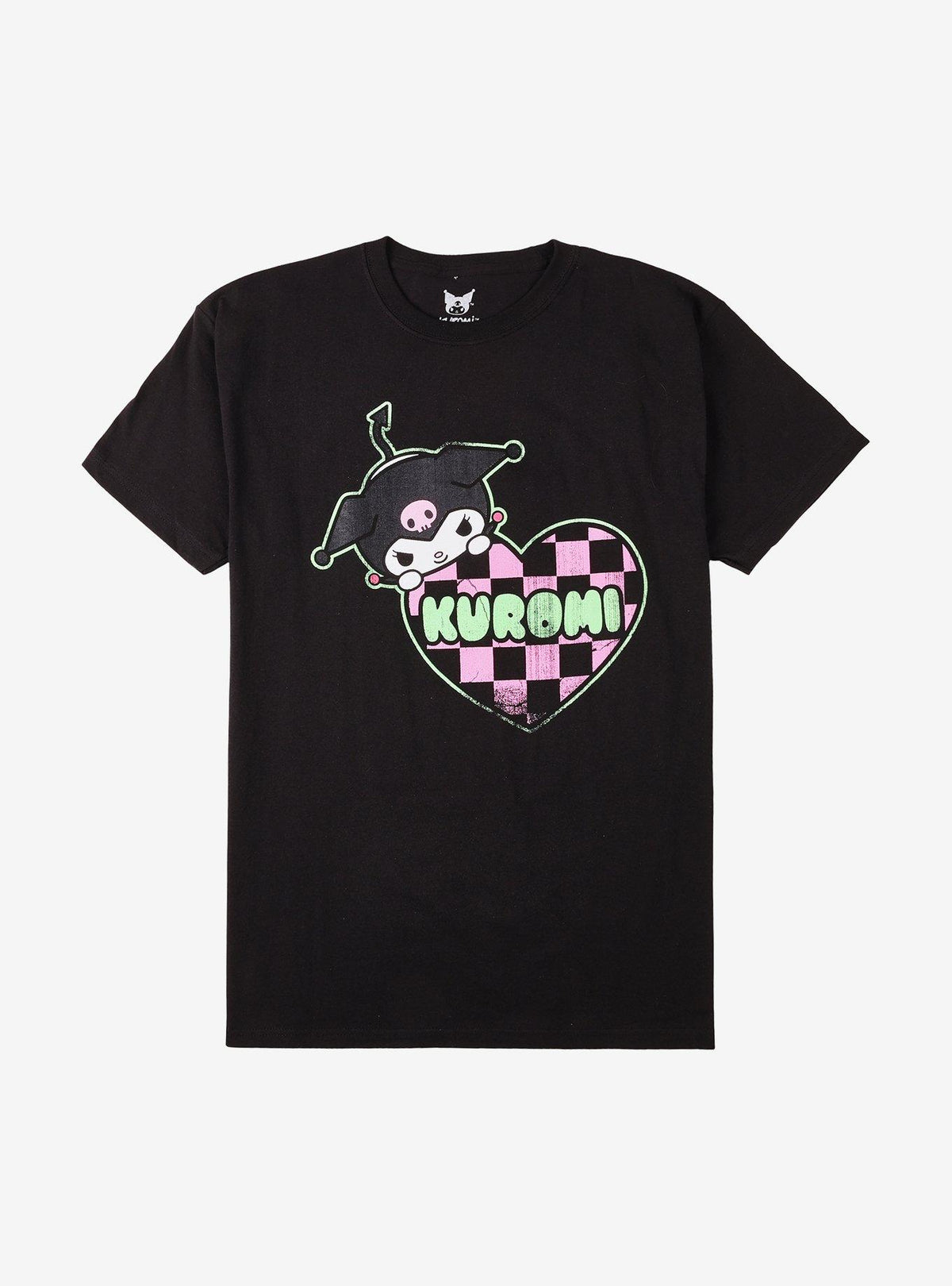 Kuromi Pink Black Checker Heart T Shirt