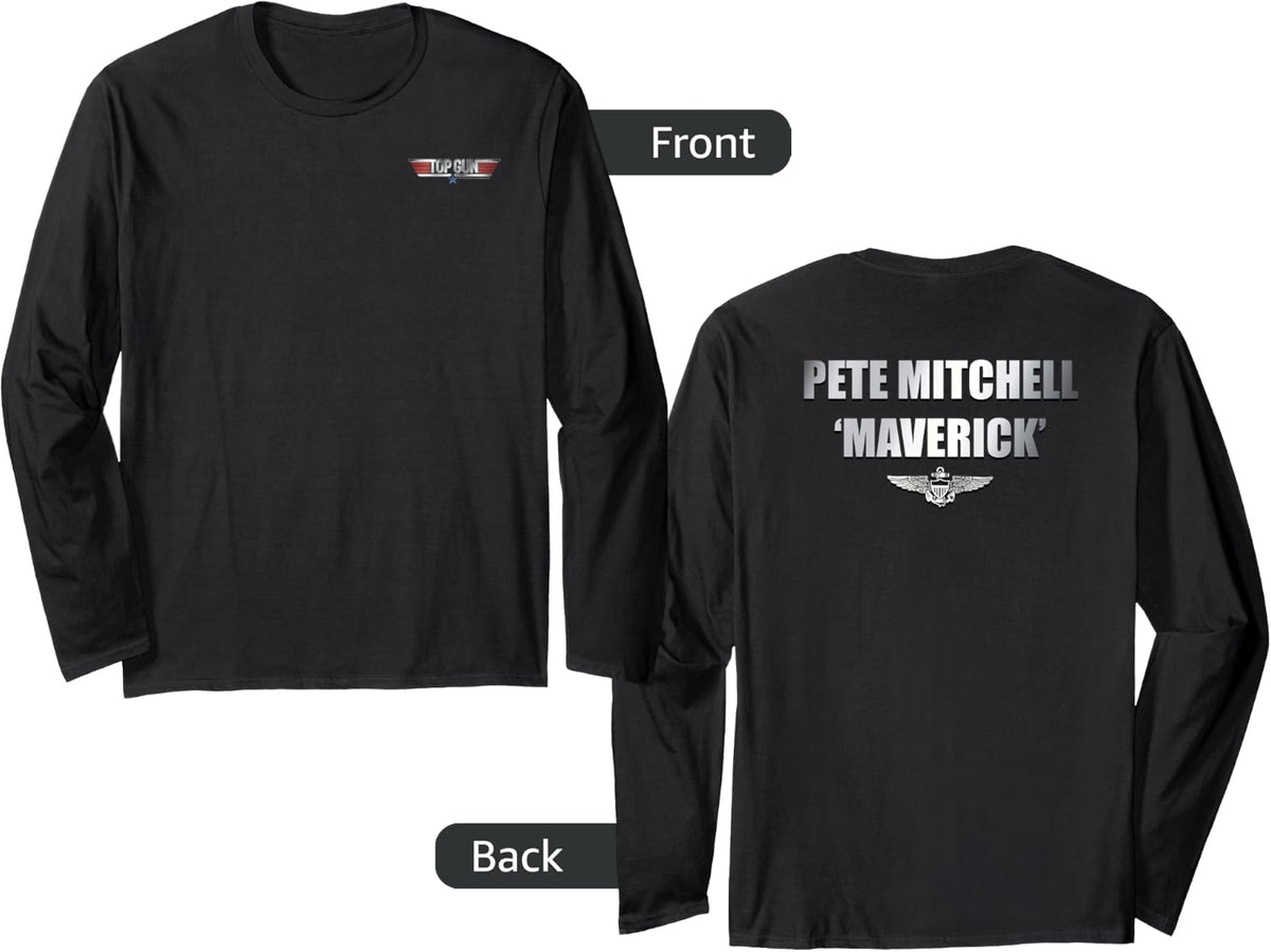 Top Gun Pete Mitchell Maverick Front Back Long Sleeve Apparel Clean Design