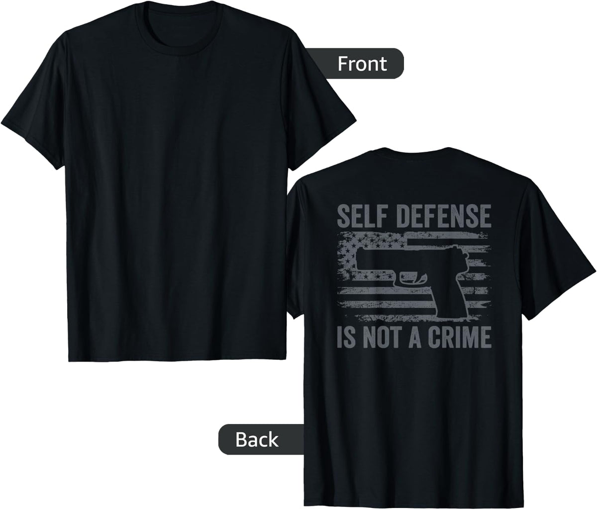 Self Defense Is Not A Crime 9mm Pistol Pro Gun On Back Apparel Clean Design