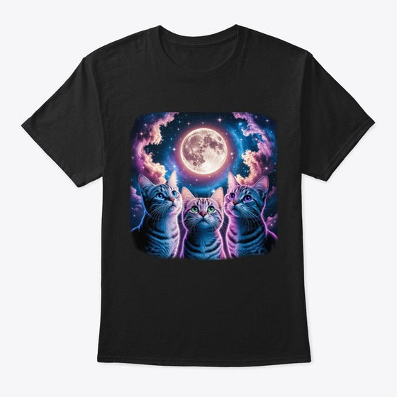 Funny Cat Three Cat Moon 3 Wolfs Cute | Premium Unisex T-Shirt, Trending Graphic Tee