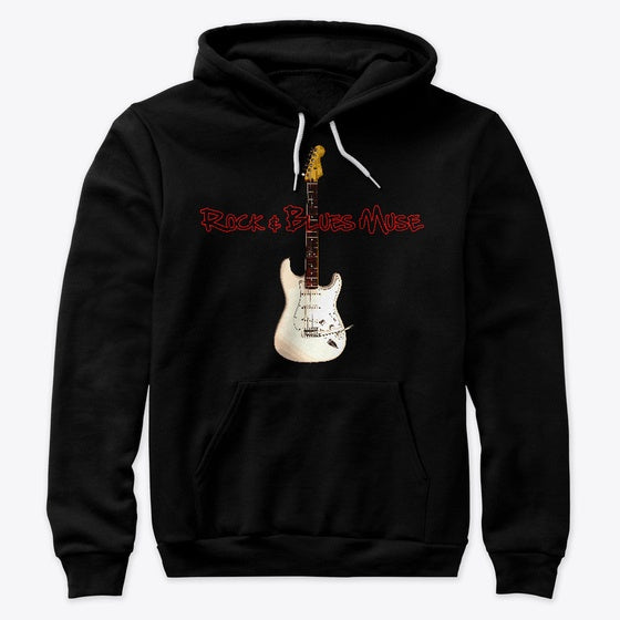 White Guitar with Logo on Hoodie Hoodie Trending US Gift Ready