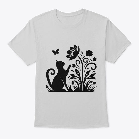Cat flower silhouette Cat Lover Tee | Premium Unisex T-Shirt, Trending Graphic Tee