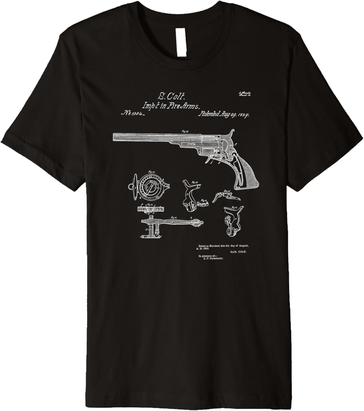 Vintage Patent Print 1839 Revolver Western Gun T Shirt Premium T Shirt Minimal Style