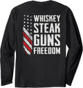 Whiskey Steak Guns Freedom Funny Gun Bbq Drinking On Back Long Sleeve Apparel Everyday Wear