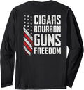 Cigars Bourbon Guns Freedom Funny Gun Drinking On Back Long Sleeve Apparel Minimal Style