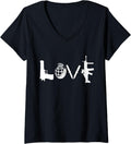 Womens Love Weapons Guns Grenades Knives Assault Rifle T Shirt V Neck T Shirt Clean Design