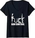 Womens Funny Gun Control Shirt Fuck V Neck T Shirt Everyday Wear