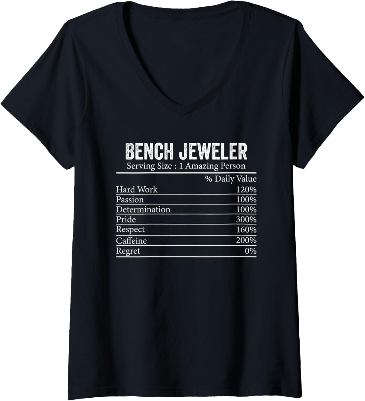 Womens Funny Bench Jeweler Nutrition Facts Information Men Women V Neck Apparel Everyday Wear