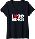 Womens I Love To Bench Heart Funny Gym Lifting V Neck Apparel Clean Design