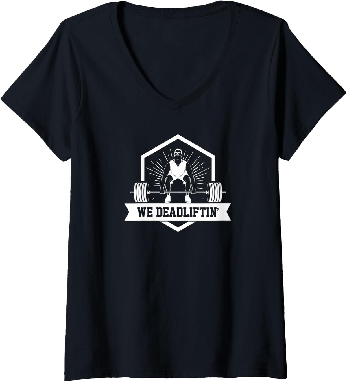 Womens Funny Lifting We Deadlifting Gym Workout Barbell V Neck Apparel Minimal Style