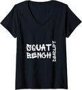 Womens Squat Bench Deadlift Powerlifting Typography Saying V Neck Apparel Minimal Style