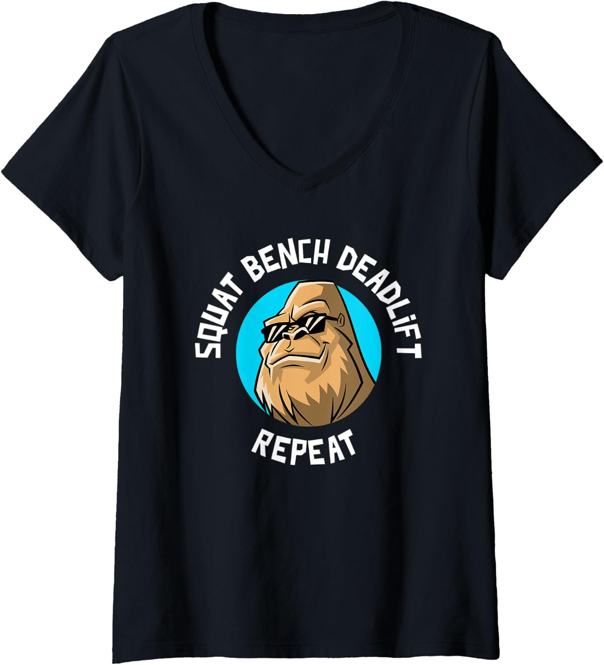 Womens Squat Bench Deadlift Repeat Funny Powerlifting Gorilla V Neck Apparel Clean Design
