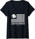 Womens Flag Stripes Justin Bench Prospect Baseball Fan Gear V Neck Apparel Minimal Style
