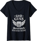Womens God Guns Bonfires Country Music V Neck Apparel Clean Design