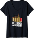 Womens Funny Celebrate Diversity Gun Bullets V Neck Apparel Gift Ready