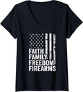 Womens Faith Family Freedom Firearms Christian Pro God Guns Usa V Neck Apparel Clean Design