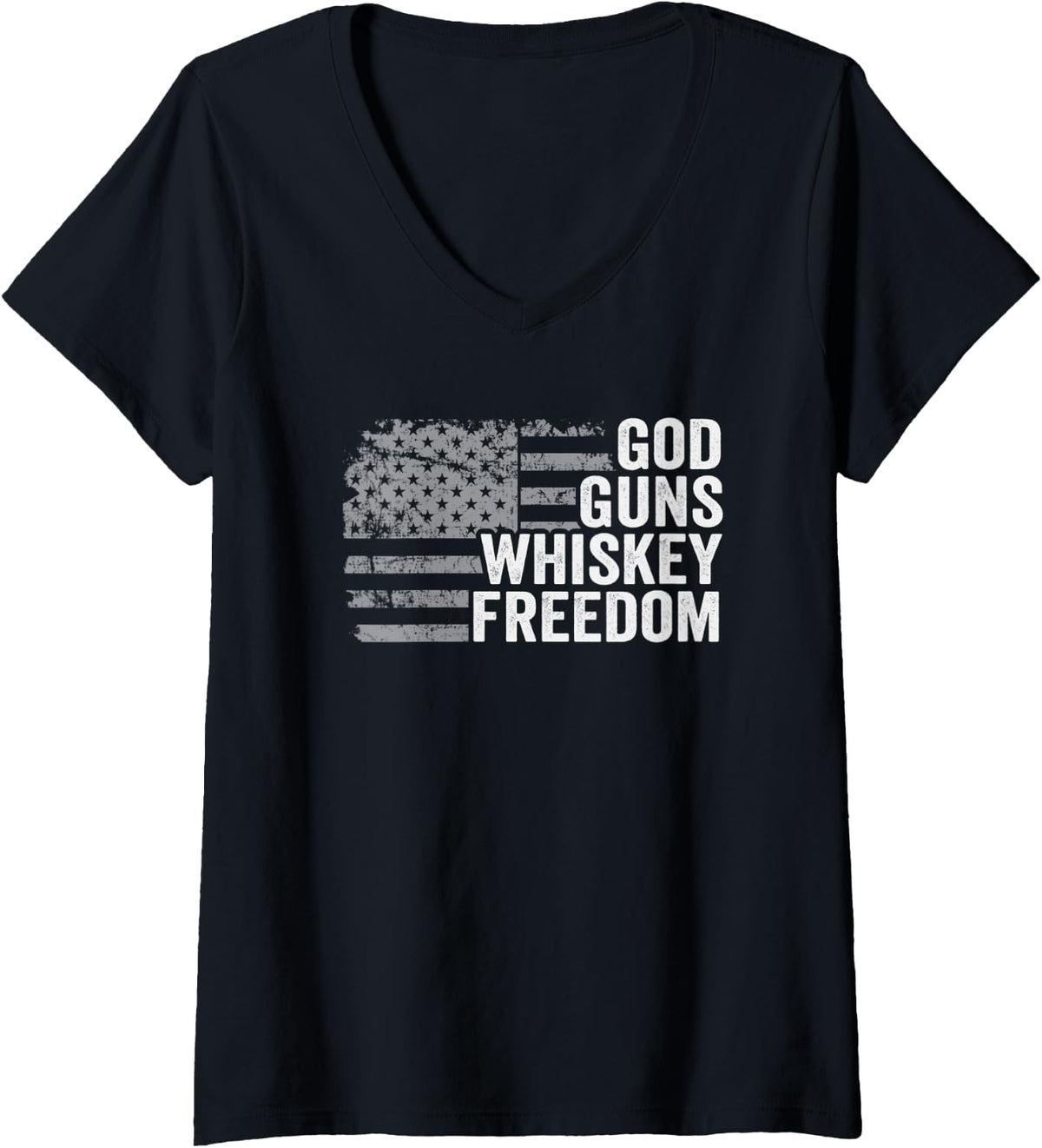 Womens God Guns Whiskey Freedom Christian Funny Usa Flag Pro Gun V Neck Apparel Everyday Wear
