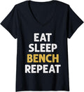 Womens Eat Sleep Bench Repeat Gym Workout V Neck Apparel Minimal Style 2
