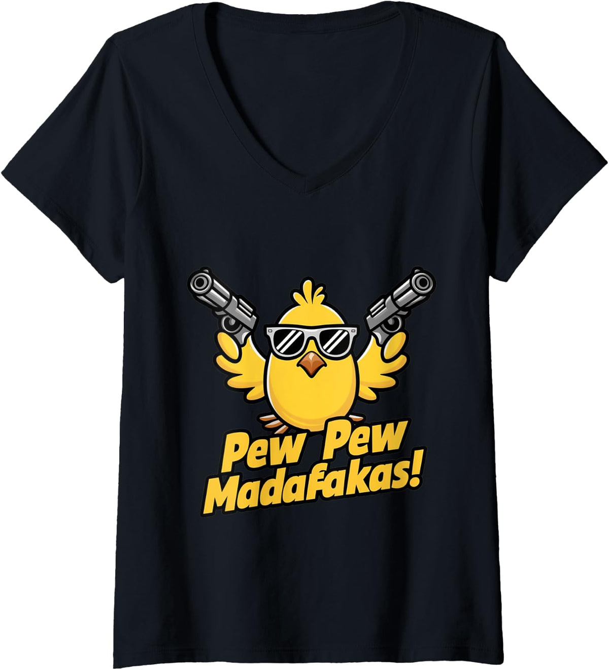 Womens Pew Madafakas Retro Chick With Guns For Duck Enthusiasts V Neck Apparel Premium Print