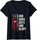 Womens God Guns Guts Glory Patriotic Usa Flag Pro Gun V Neck Apparel Everyday Wear