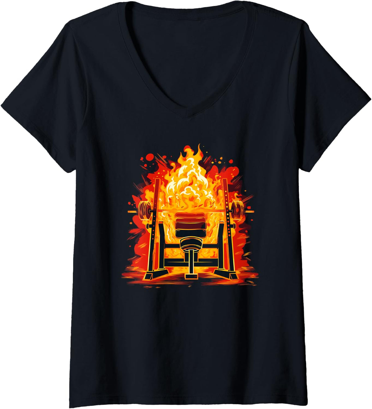 Cool Bench Press With Flames And Fire For Burning Workout V Neck Apparel US Trend