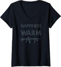 Womens Happiness Is A Warm Gun V Neck Apparel Premium Print
