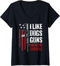 Womens I Like Guns Dogs And Maybe 3 People Funny Gun Ar15 Flag V Neck Apparel Gift Ready