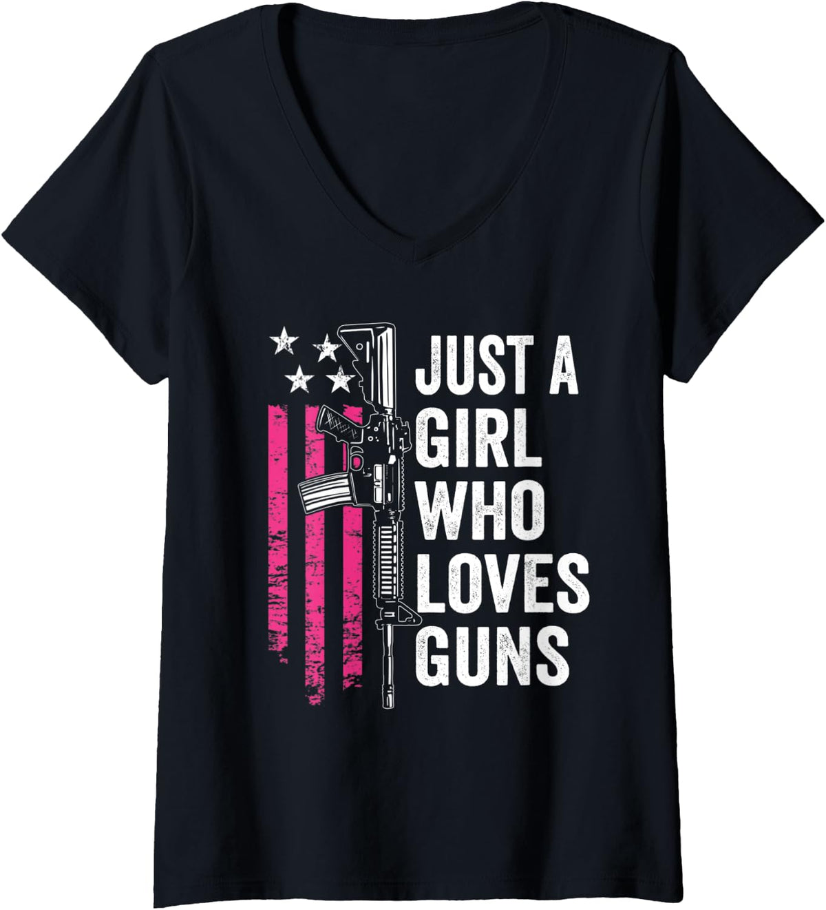 Womens Just A Girl Who Loves Guns Funny Gun Owner Pink Usa V Neck Apparel Clean Design